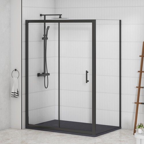 Matt black sliding door shower - matt,